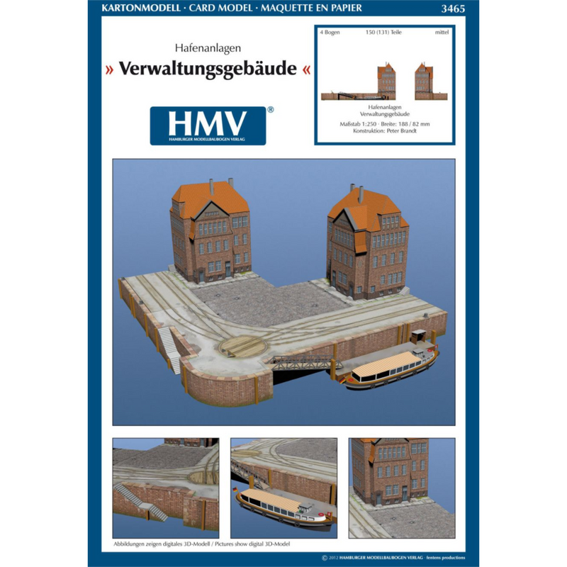 Photo of HMV Port Facility – Office Building 1:250 paper model kit with office buildings, barge, and turning platform