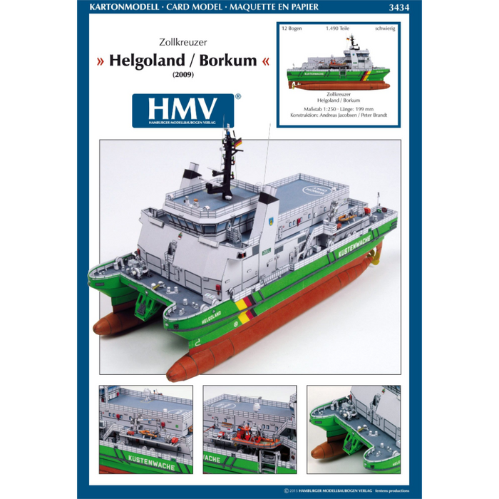 Photo of HMV 1/250 scale paper model kit German Customs Cruiser Helgoland / Borkum with detailed SWATH hull and accessories