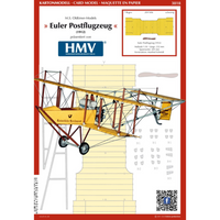 Photo of Euler Postflugzeug 1912 card model kit by HMV, scale 1:50, detailed paper model with colored parts and building stand.