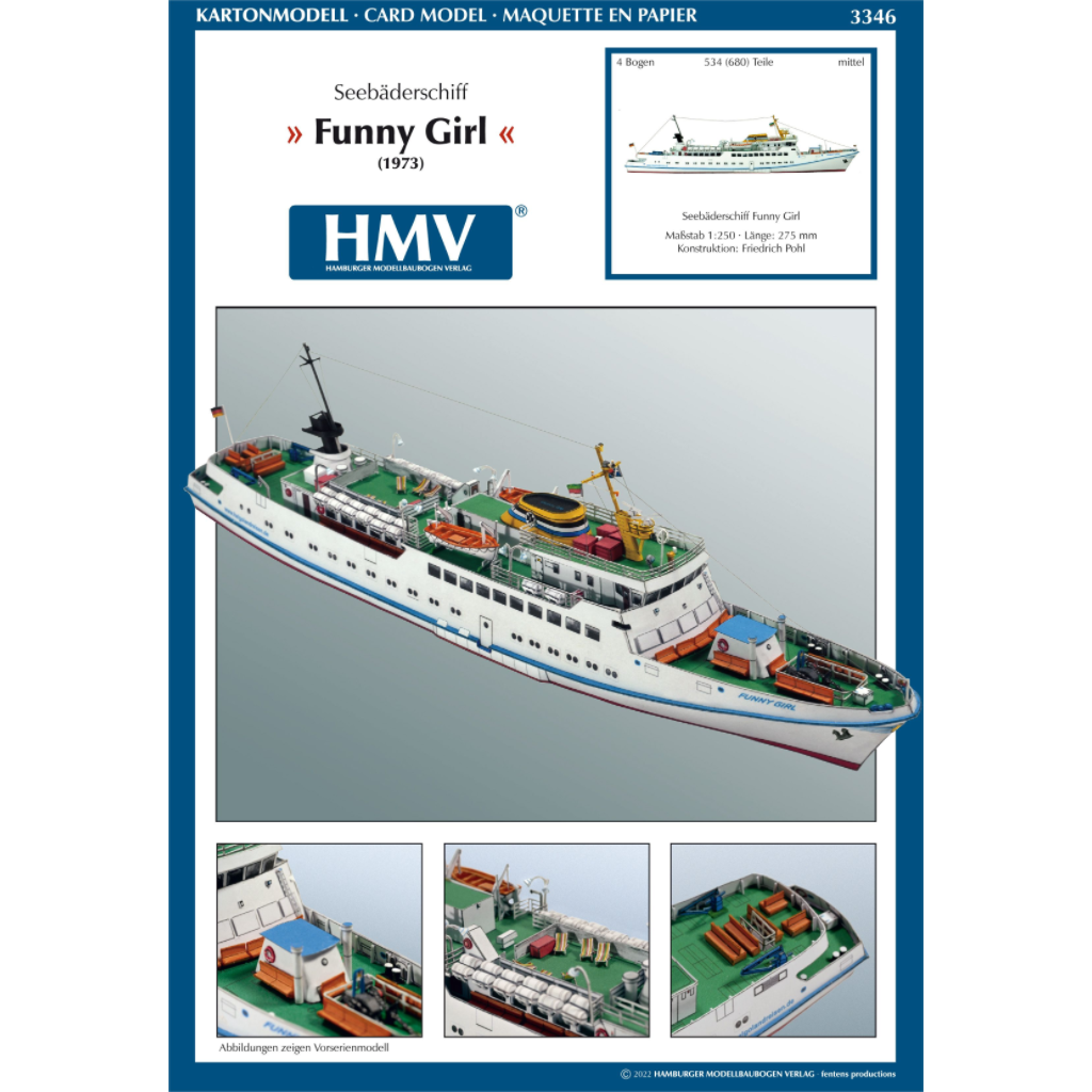 Photo of Card Model Kit German Cruise Ship Funny Girl HMV 103346 in 1:250 scale with detailed paper parts