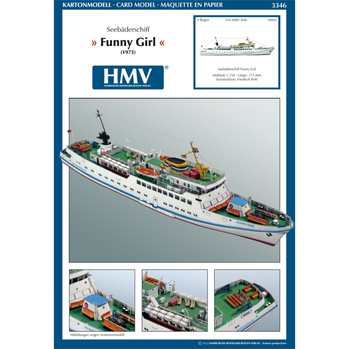 Photo of Card Model Kit German Cruise Ship Funny Girl HMV 103346 in 1:250 scale with detailed paper parts