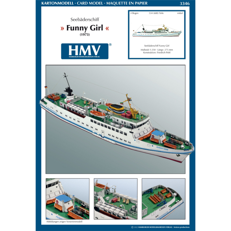 Photo of Card Model Kit German Cruise Ship Funny Girl HMV 103346 in 1:250 scale with detailed paper parts