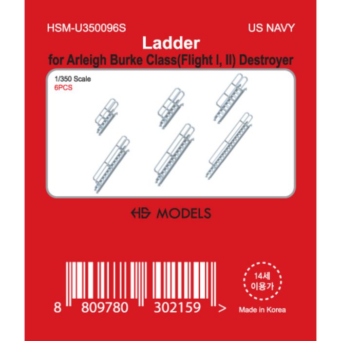 Photo of 1/350 scale ladder set for Arleigh Burke Class Destroyer Flight I and II from HS Model HSM-U350096S 3D printed in resin