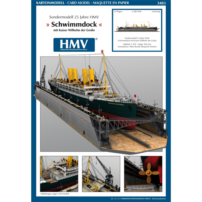 Photo of HMV 25th Anniversary card model kit Kaiser Wilhelm der Große with floating dock in 1:250 scale papercraft edition