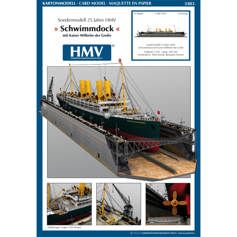 Photo of HMV 25th Anniversary card model kit Kaiser Wilhelm der Große with floating dock in 1:250 scale papercraft edition