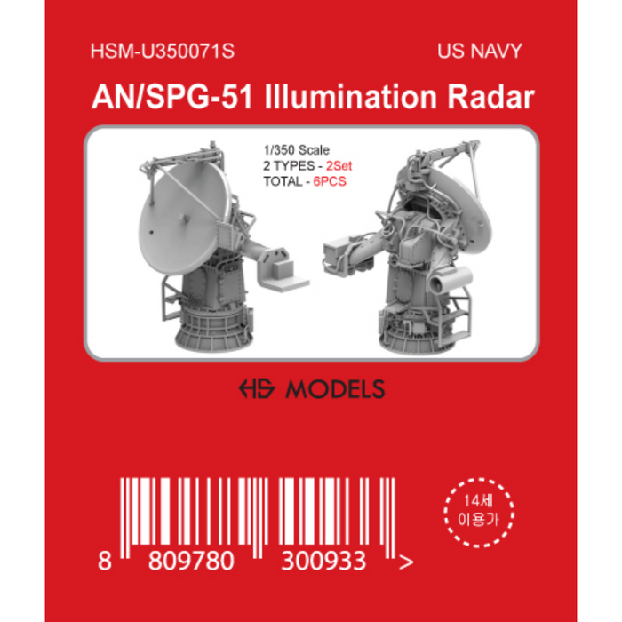 Photo of AN/SPG-51 Illumination Radar 1/350 scale resin set from HS Model HSM-U350071S showing 3D printed details