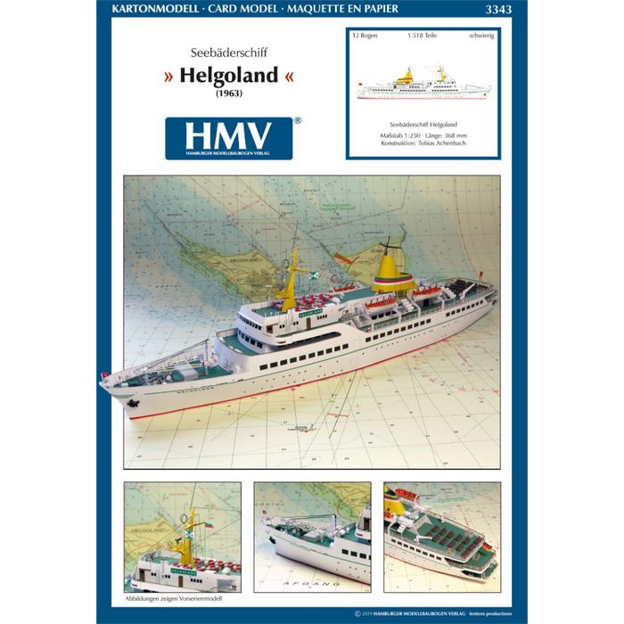 Photo of Card Model Kit Ferry Boat Helgoland 1963 from HMV Publishing in 1/250 scale – papermodel ship with detailed hull, lifeboats, and superstructure