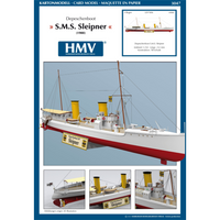 Photo of HMV card model kit S.M.S. Sleipner 1:250 Imperial German Navy dispatch boat papermodel with display stand