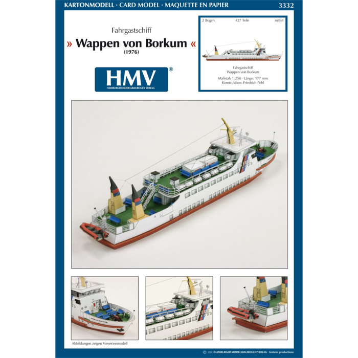 Photo of HMV Wappen von Borkum passenger ship 1/250 scale card model kit designed by Friedrich Pohl