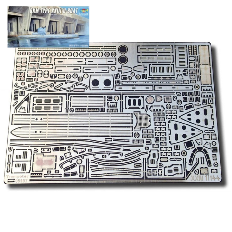 Photo of German U-Boat Type XXIII 1:144 detail set with photo-etched brass and 3D resin parts for Trumpeter model