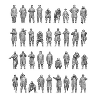 Photo of 1:144 scale Royal Navy personnel figures in bad weather gear from ION Models, Set 2 (R144-003), unpainted resin miniatures displayed standing.