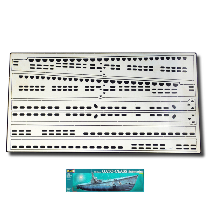 Photo of photo-etched brass hull holes set for USS GATO submarine 1:72 Revell 05047 by RCSubs