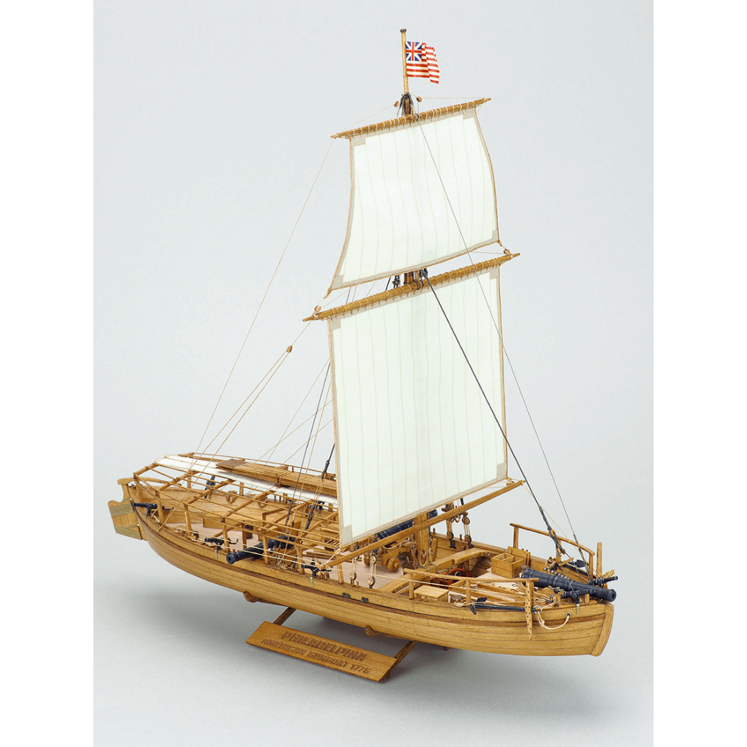 Photo of the Philadelphia American Gunboat 1776 wooden model kit in 1:72 scale by Shipyard WM:008