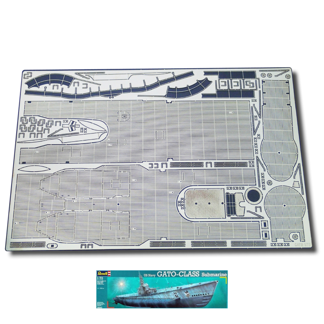 Photo of photo-etched brass deck detail set for USS GATO submarine 1:72 Revell 05047 by RCSubs