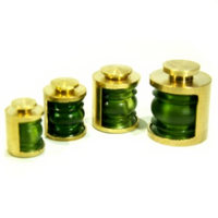 Photo of a green RB Model stern lamp made from brass and plexiglass in various sizes