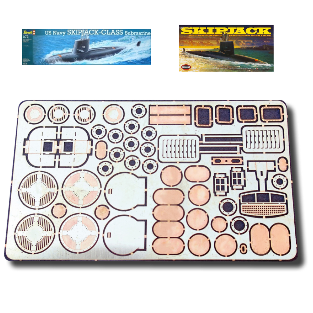 Photo of RCSubs 010 deck, tower and hull detail set for Revell Skipjack 1:72 submarine model