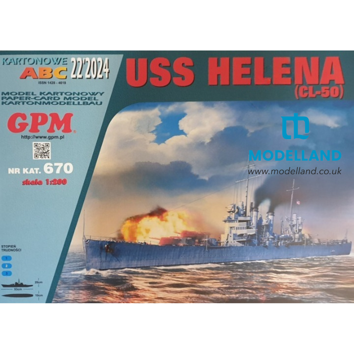 Photo of USS Helena (CL-50) 1:200 scale card model kit from GPM – detailed WWII light cruiser paper model