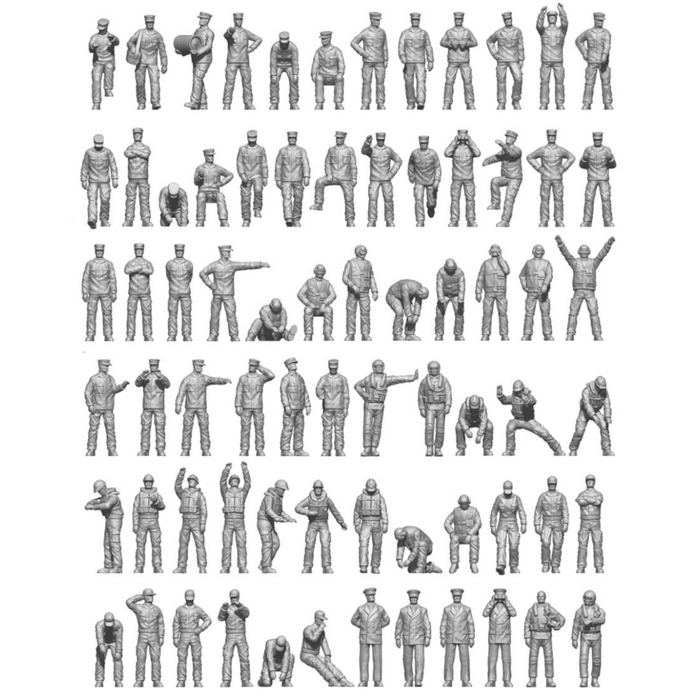 Photo of 1:350 scale Modern US Navy Crew Set (ION U350-003) showing 72 detailed resin figures in various naval poses