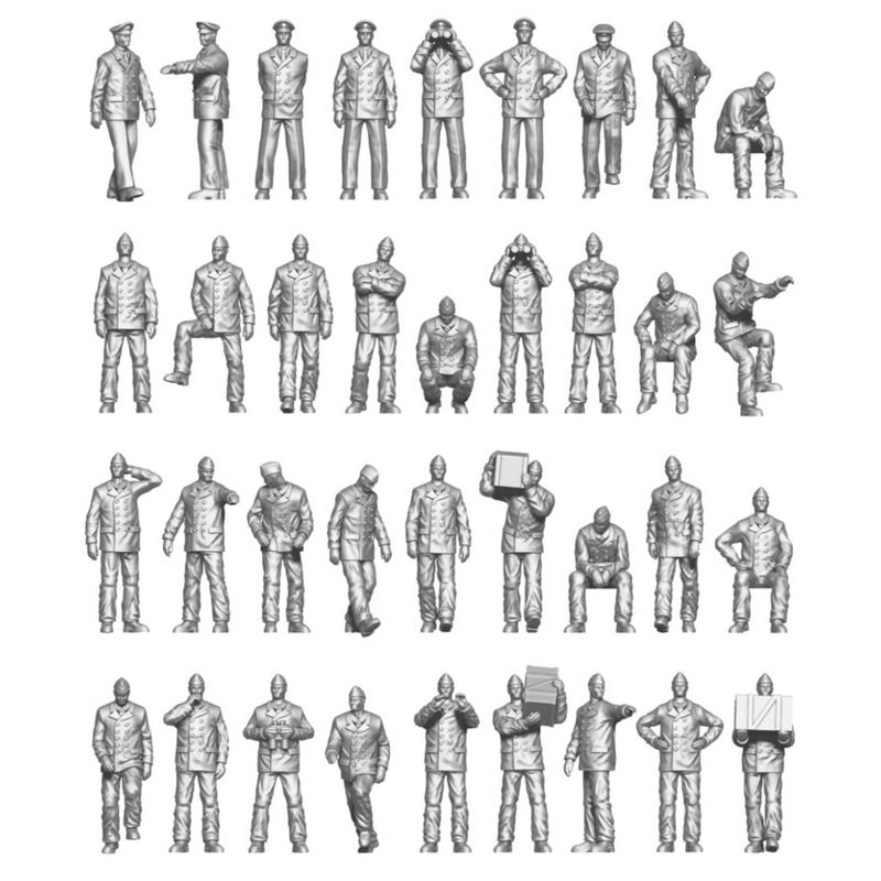 Photo of 36 detailed unpainted resin WWII German Kriegsmarine crew figures in 1:144 scale from ION Models Set 2 (K144-003)