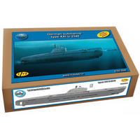 Photo of German U-Boat Type XXI U-2540 submarine model kit in 1/72 scale with 3D printed details and photo-etched parts