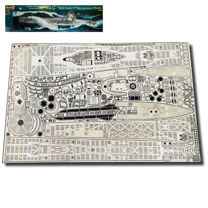 Photo of high-quality photo-etched brass detail set for 1:72 scale German U-Boat Type VIIC, compatible with Revell 05015 by RCSubs