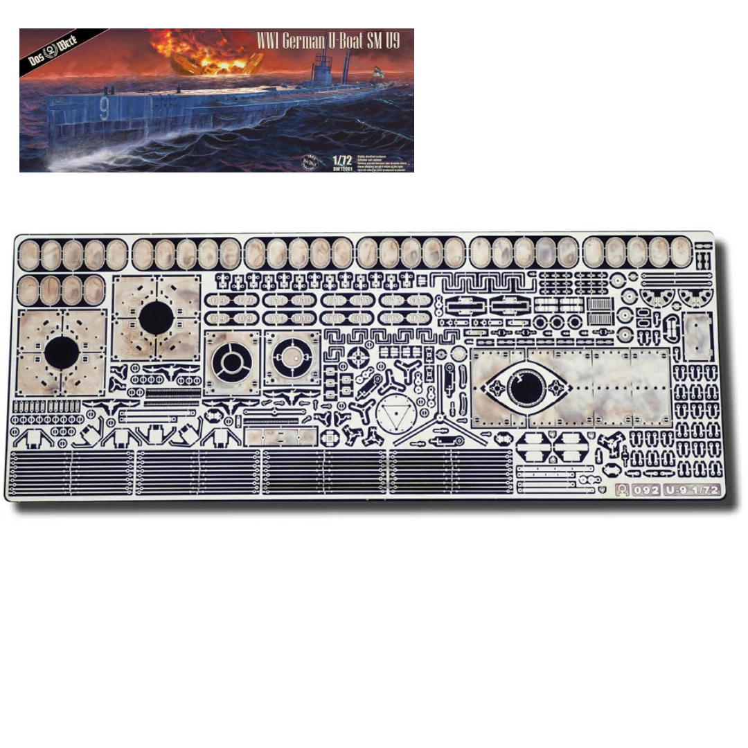 Photo of high-quality photo-etched brass detail parts set for German U-Boat SM U-09 in 1:72 scale by Czech manufacturer