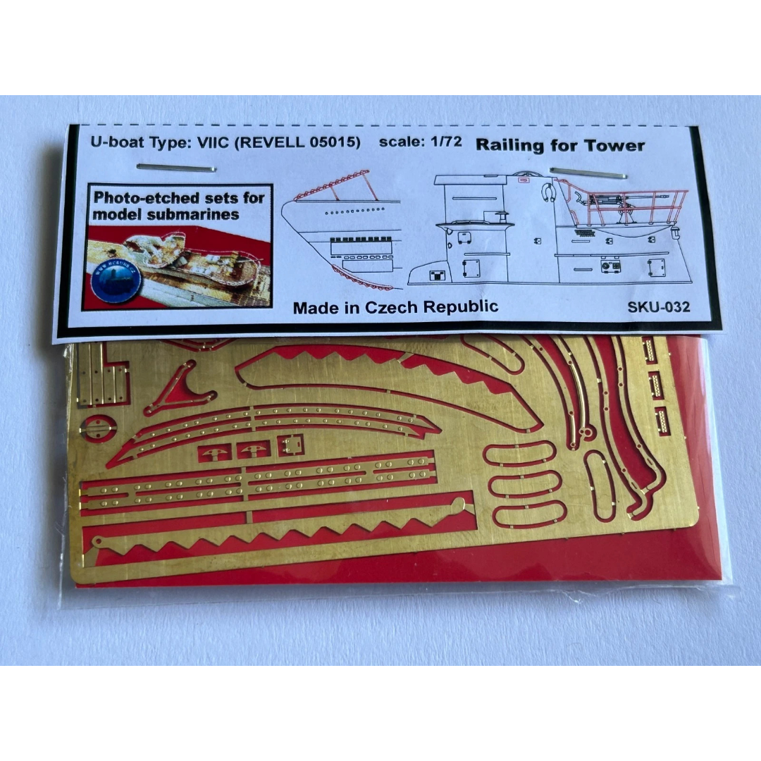 Photo of photo-etched brass parts for German U-Boat Type VIIC 1:72 scale, Revell 05015, by Czech manufacturer