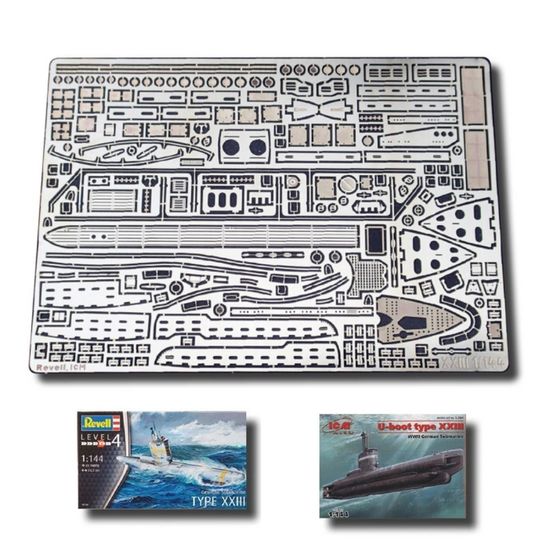 Photo of German U-Boat Type XXIII detail set 1:144 scale with photo-etched and 3D resin parts for Revell 05140 and ICM S.004