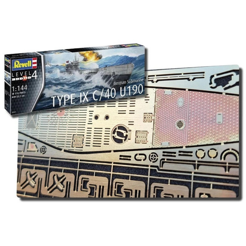 Photo of German U-Boat Type IXC/40 U-190 1:144 scale upgrade set with photo-etched brass and 3D resin parts for Revell model