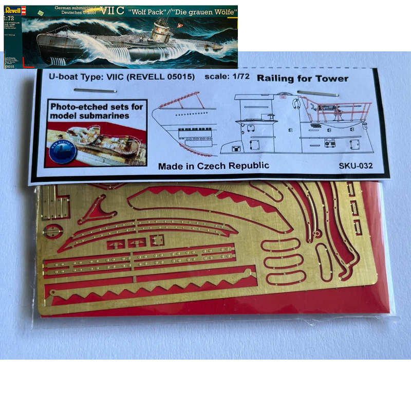 Photo of photo-etched brass parts for German U-Boat Type VIIC 1:72 scale, Revell 05015, by Czech manufacturer