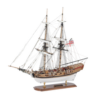 Photo of HM Badger 1777 wooden model ship kit by Amati B1300/07 in 1:64 scale, Royal Navy brig commanded by Horatio Nelson