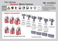 Photo of Royal Navy Oerlikon 20mm Cannon 1/350 scale 3D printed resin model set from HS Model