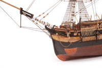 Photo of OcCre HMS Erebus wooden model ship 1:75 scale from Franklin Expedition with sails and display base