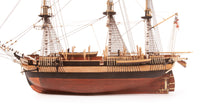 Photo of OcCre HMS Erebus wooden model ship 1:75 scale from Franklin Expedition with sails and display base