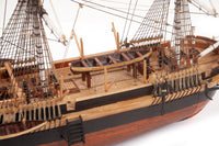 Photo of OcCre HMS Erebus wooden model ship 1:75 scale from Franklin Expedition with sails and display base