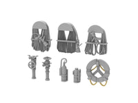 Set of gray mechanical components on a white background