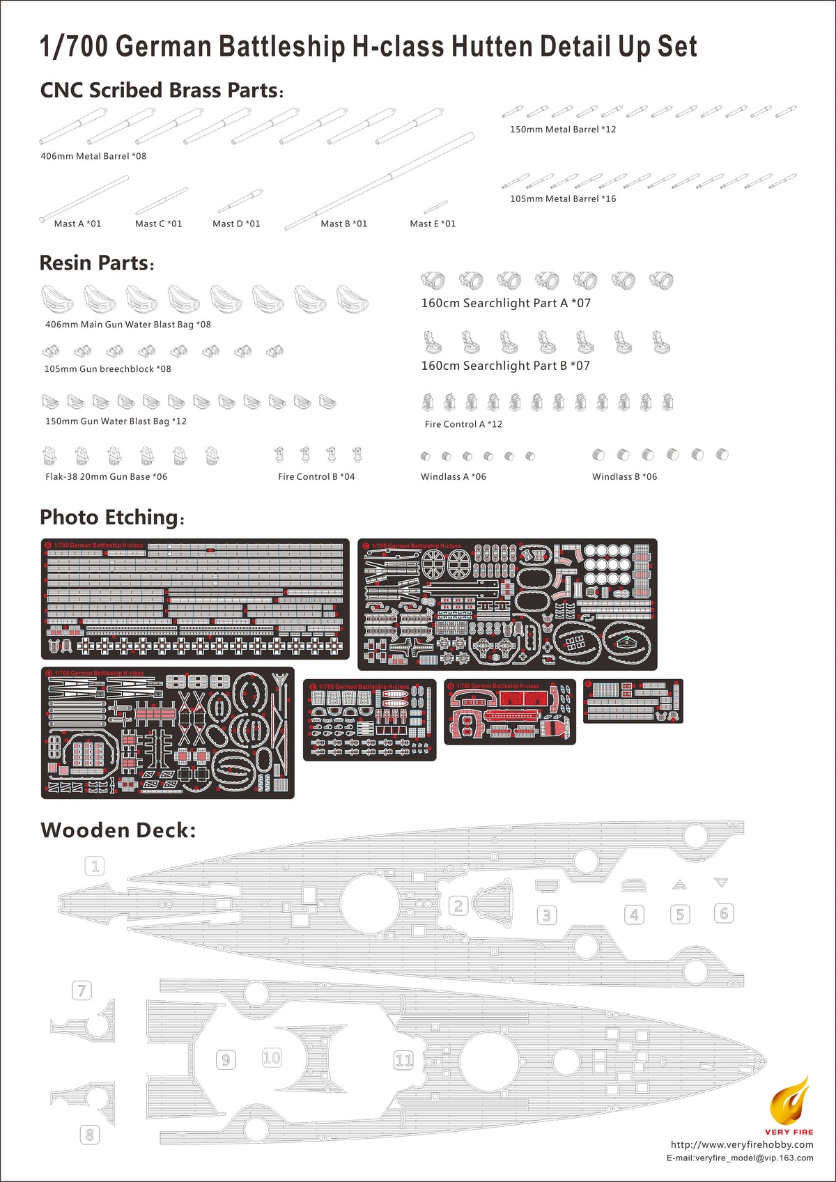 Photo of Very Fire VF700906DX H-Class Hutten Deluxe Edition 1:700 scale model kit battleship box and completed model