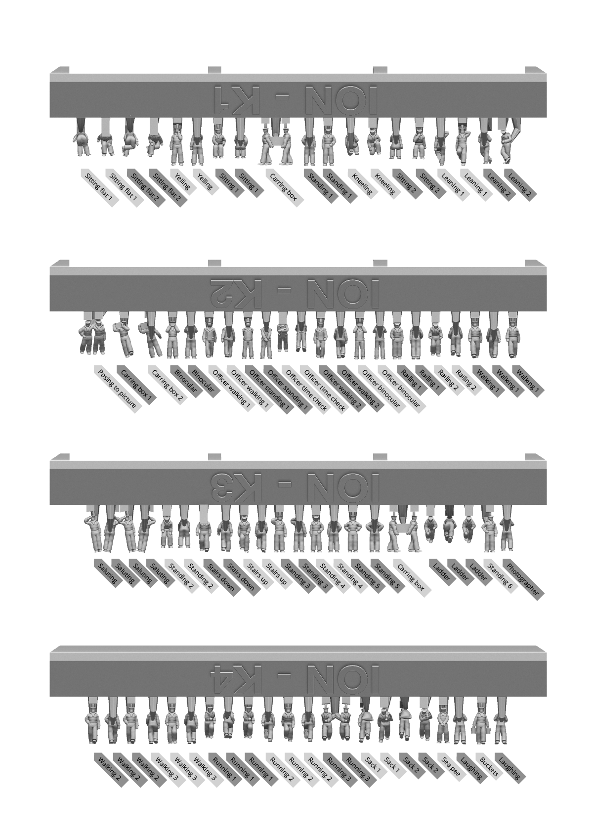 Photo of Kriegsmarine 1/700 scale 3D printed resin crew figures on battleship deck