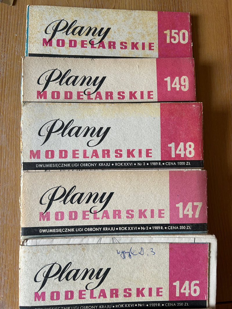 Photo of Plany Modelarskie complete set of 150 issues with folded A1 technical drawings for model building (1965–1989)