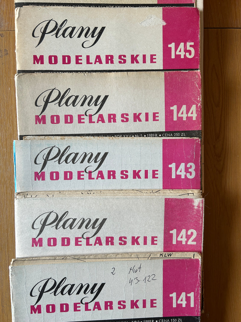 Photo of Plany Modelarskie complete set of 150 issues with folded A1 technical drawings for model building (1965–1989)