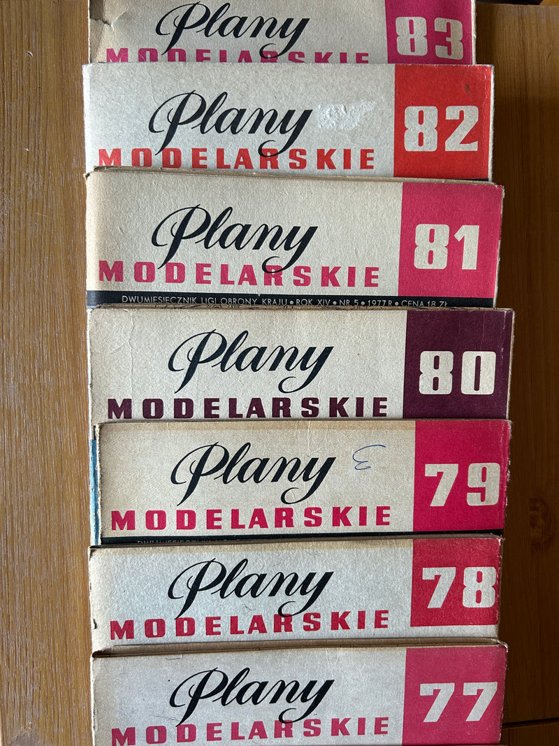 Photo of Plany Modelarskie complete set of 150 issues with folded A1 technical drawings for model building (1965–1989)