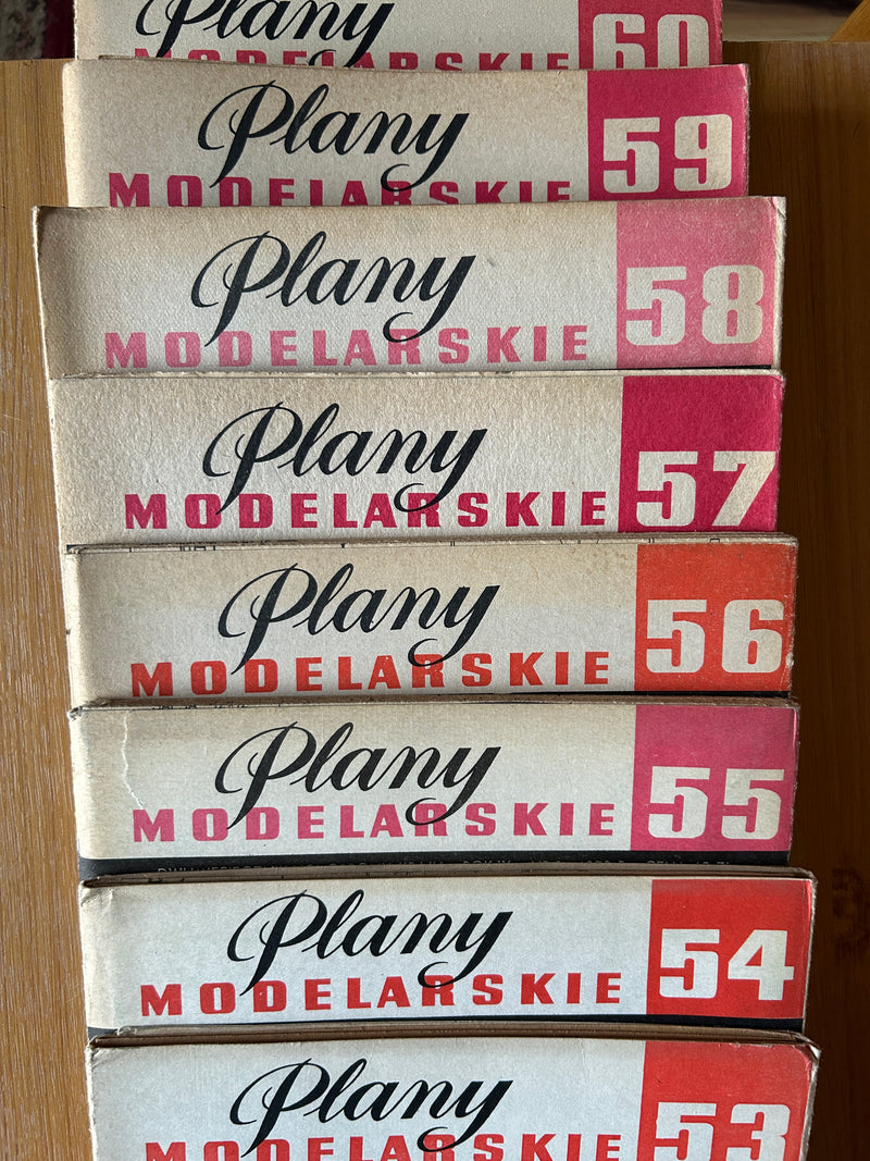 Photo of Plany Modelarskie complete set of 150 issues with folded A1 technical drawings for model building (1965–1989)