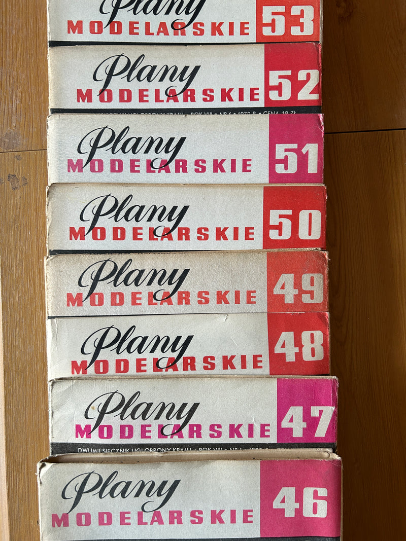 Photo of Plany Modelarskie complete set of 150 issues with folded A1 technical drawings for model building (1965–1989)