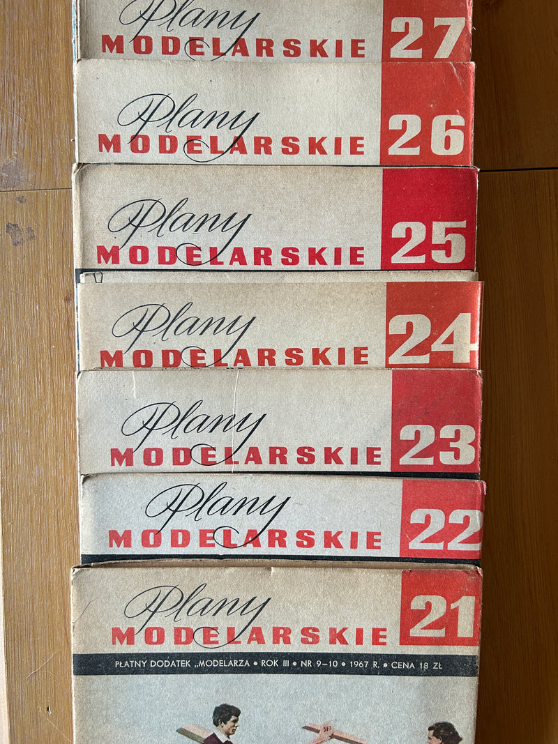 Photo of Plany Modelarskie complete set of 150 issues with folded A1 technical drawings for model building (1965–1989)