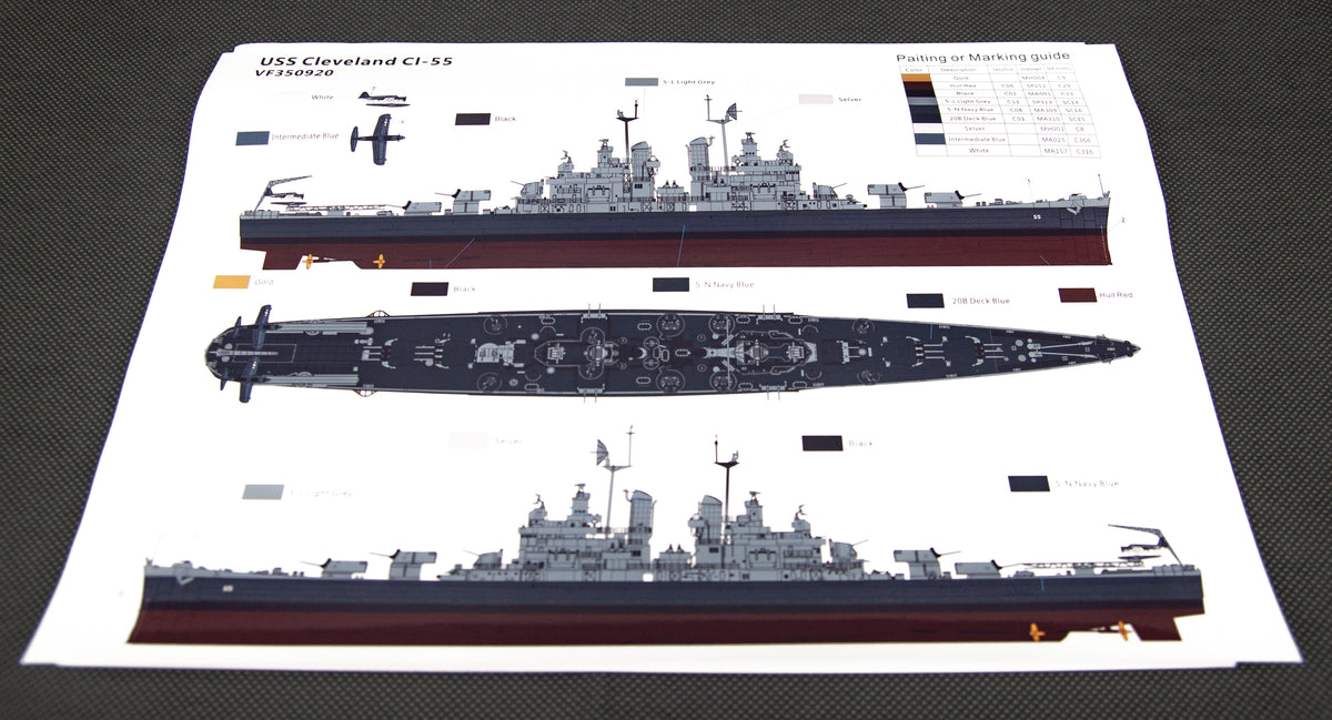 Photo of USS Cleveland CL-55 1:350 scale model kit by Very Fire VF350920 WWII US Navy light cruiser