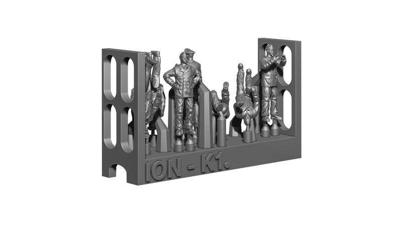 Photo of 1:144 scale WWII Kriegsmarine resin figures from ION Models, set of 36 unpainted German Navy crew for ship dioramas.
