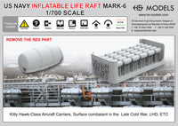 Photo of US Navy Inflatable Life Raft Mk.6 1:700 scale resin model set by HS Model, showing detailed 3D printed rafts for Late Cold War naval ships.