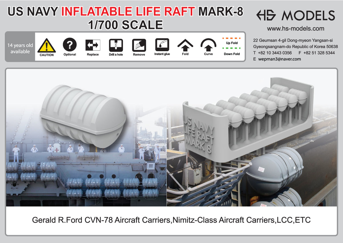 Photo of US Navy Inflatable Life Raft Mk.8 1:700 scale resin model set by HS Model for aircraft carriers and naval ships