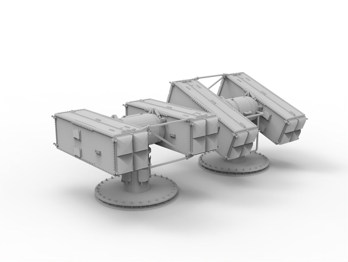 Photo of MK-29 Sea Sparrow 1:700 HS Model resin parts with launchers and missiles.