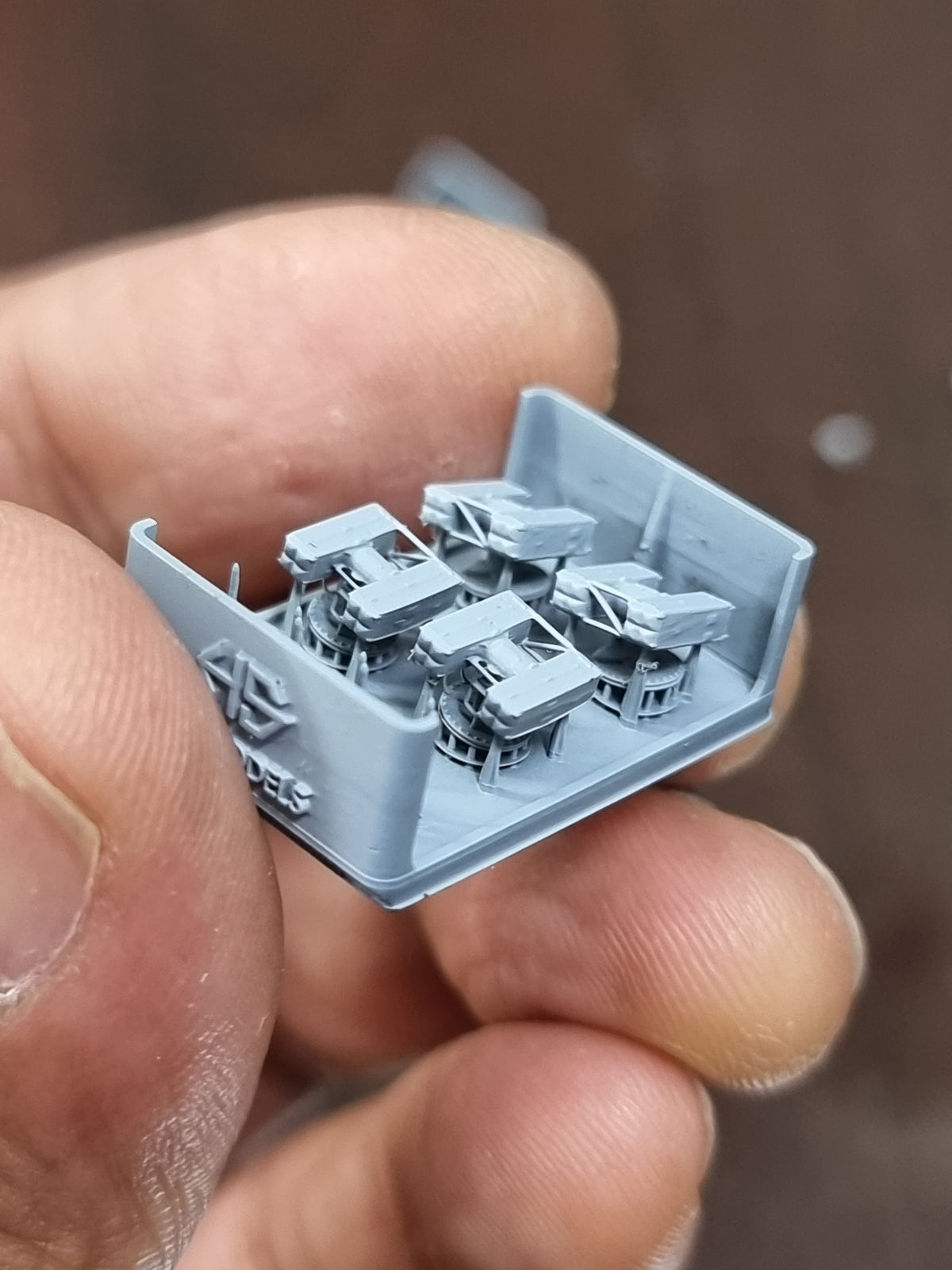 Photo of MK-29 Sea Sparrow 1:700 HS Model resin parts with launchers and missiles.